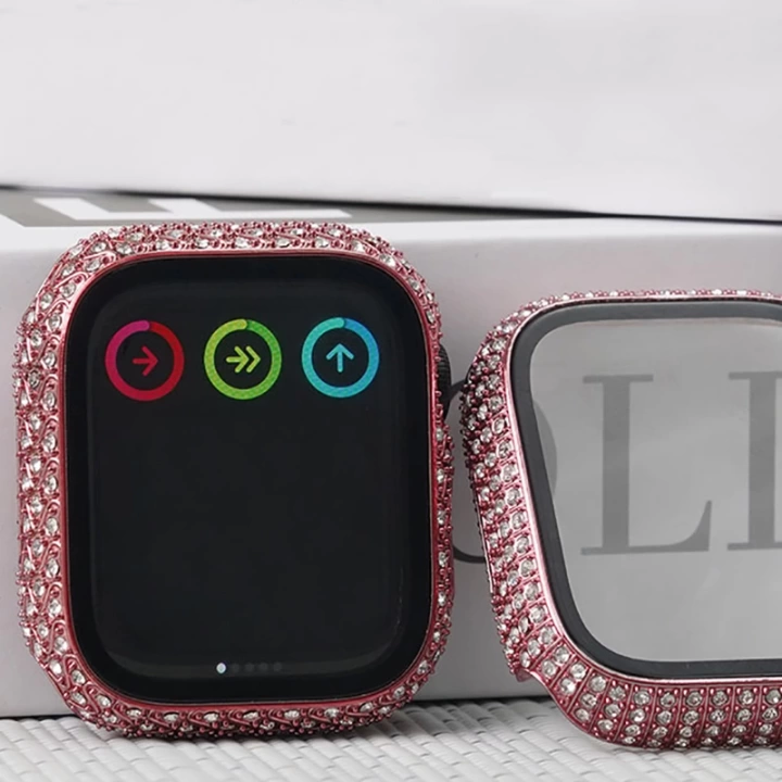 Apple Watch 7 45mm Redclick Watch Gard 24 Kenarları Taşlı Sert PC Kasa Ve Ekran Koruyucu