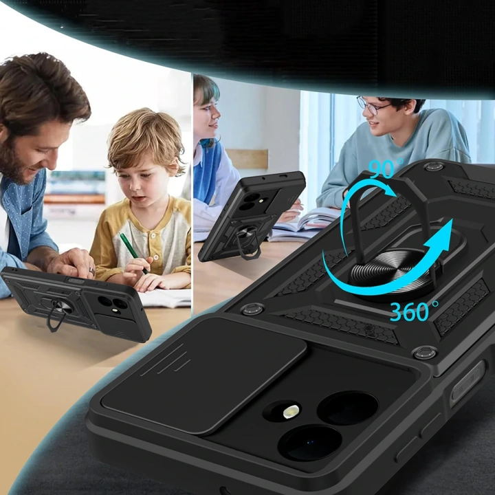 Galaxy A07 Kılıf Magnetik Standlı Kamera Korumalı Redclick Sürgülü Vega Kapak