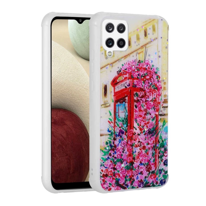 Galaxy A12 Kılıf Simli Desenli Kamera Korumalı Parlak Redclick Popy Kapak