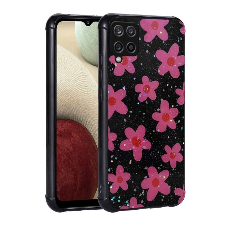Galaxy A12 Kılıf Simli Desenli Kamera Korumalı Parlak Redclick Popy Kapak