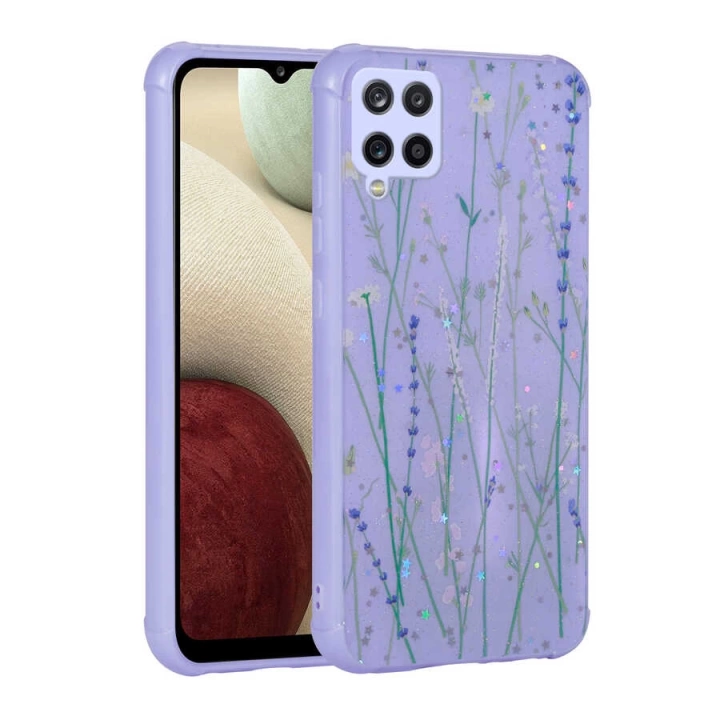 Galaxy A12 Kılıf Simli Desenli Kamera Korumalı Parlak Redclick Popy Kapak
