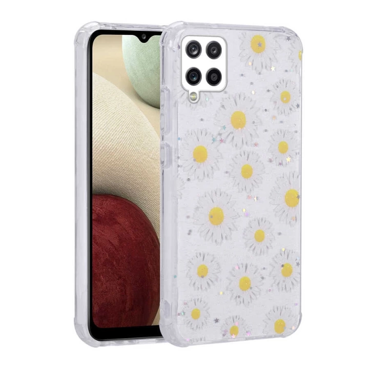 Galaxy A12 Kılıf Simli Desenli Kamera Korumalı Parlak Redclick Popy Kapak
