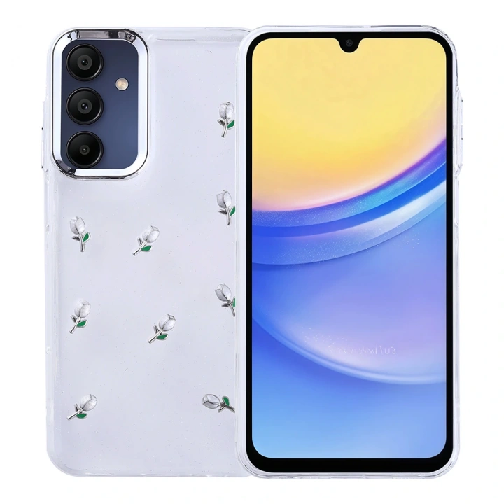 Galaxy A15 Kılıf Airbag Tasarımlı Simli Şeffaf Redclick Kutup Kapak