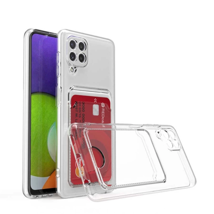 Galaxy A22 4g Kılıf Kartlıklı Şeffaf Redclick Setra Clear Silikon Kapak