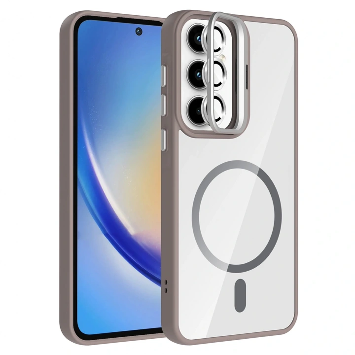 Galaxy A35 Kılıf Standlı ve Kamera Lens Hediyeli M-Safe Şarj Özellikli Redclick Etro Kapak