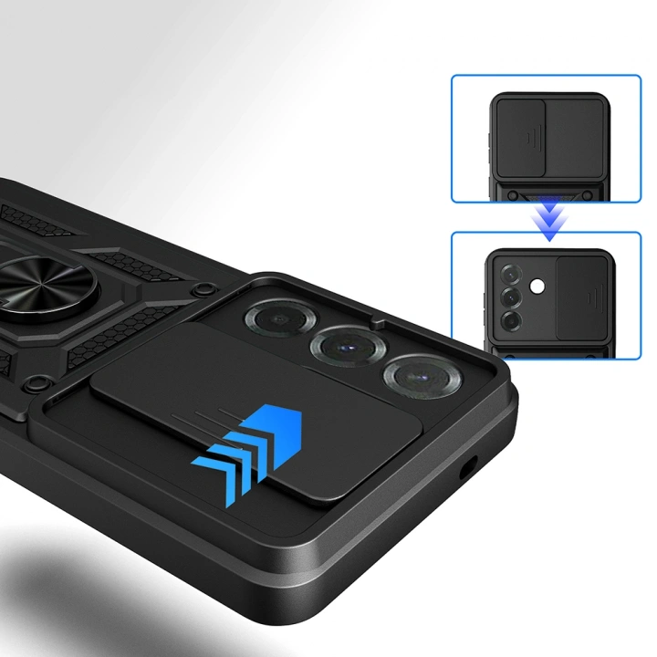 Galaxy A57 Kılıf Magnetik Standlı Kamera Korumalı Redclick Sürgülü Vega Kapak