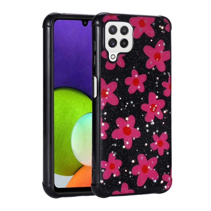 Galaxy M32 Kılıf Simli Desenli Kamera Korumalı Parlak Redclick Popy Kapak