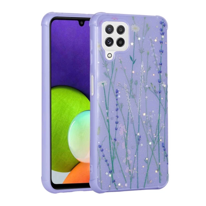 Galaxy M32 Kılıf Simli Desenli Kamera Korumalı Parlak Redclick Popy Kapak