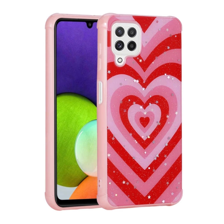 Galaxy M32 Kılıf Simli Desenli Kamera Korumalı Parlak Redclick Popy Kapak
