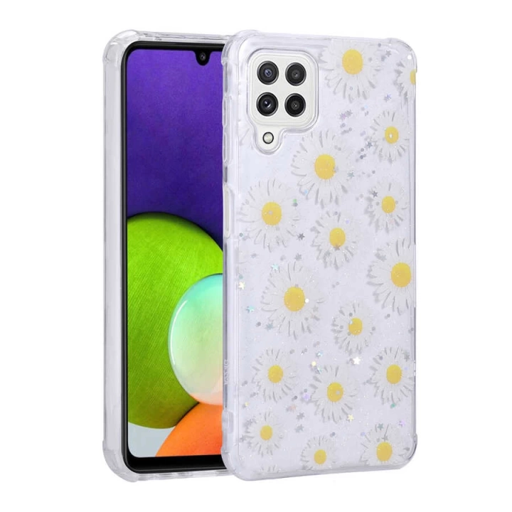 Galaxy M32 Kılıf Simli Desenli Kamera Korumalı Parlak Redclick Popy Kapak