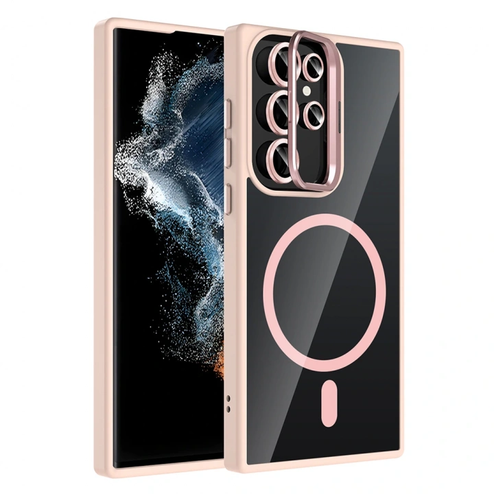 Galaxy S22 Ultra Kılıf Standlı ve Kamera Lens Hediyeli M-Safe Şarj Özellikli Redclick Etro Kapak