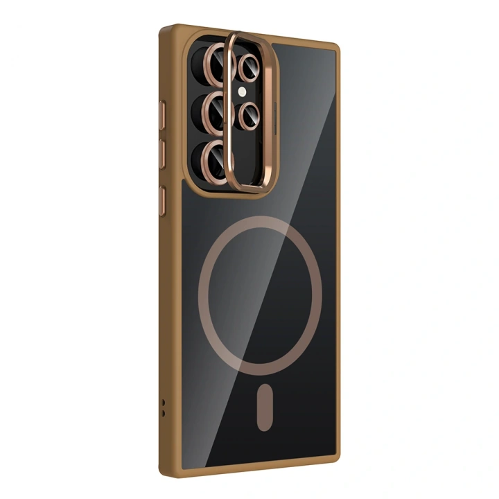 Galaxy S22 Ultra Kılıf Standlı ve Kamera Lens Hediyeli M-Safe Şarj Özellikli Redclick Etro Kapak