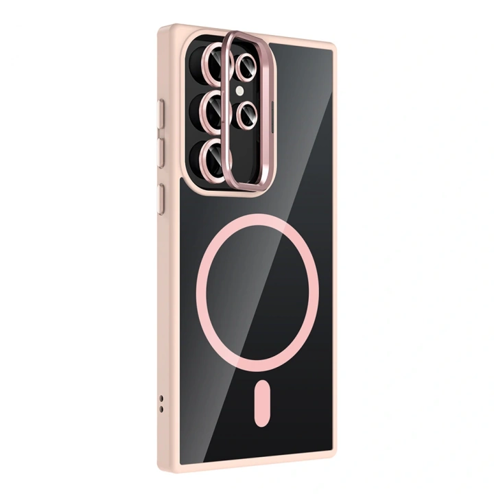 Galaxy S22 Ultra Kılıf Standlı ve Kamera Lens Hediyeli M-Safe Şarj Özellikli Redclick Etro Kapak