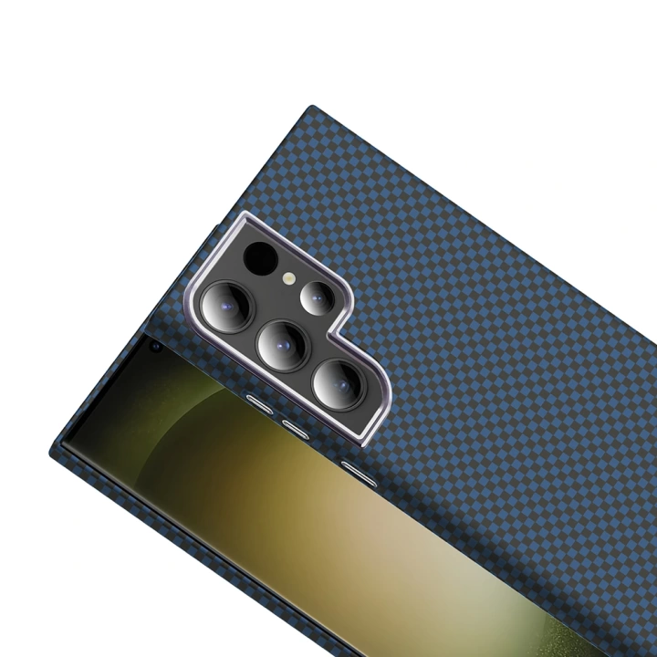 Galaxy S23 Ultra Kılıf M-safe Şarj Özellikli Karbon Fiber Görünümlü Redclick Gros Kapak