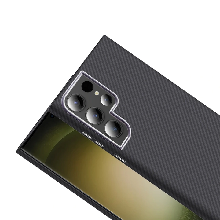 Galaxy S23 Ultra Kılıf M-safe Şarj Özellikli Karbon Fiber Görünümlü Redclick Gros Kapak