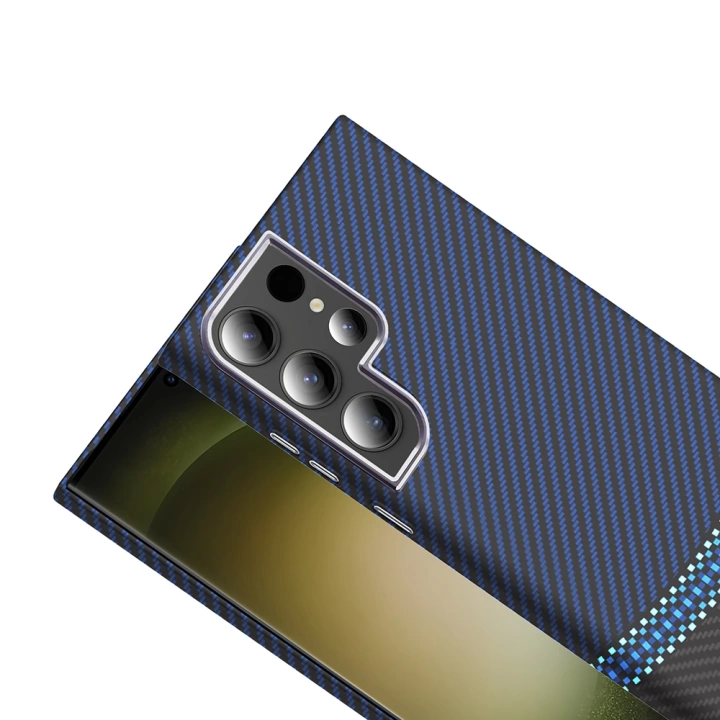Galaxy S23 Ultra Kılıf M-safe Şarj Özellikli Karbon Fiber Görünümlü Redclick Gros Kapak