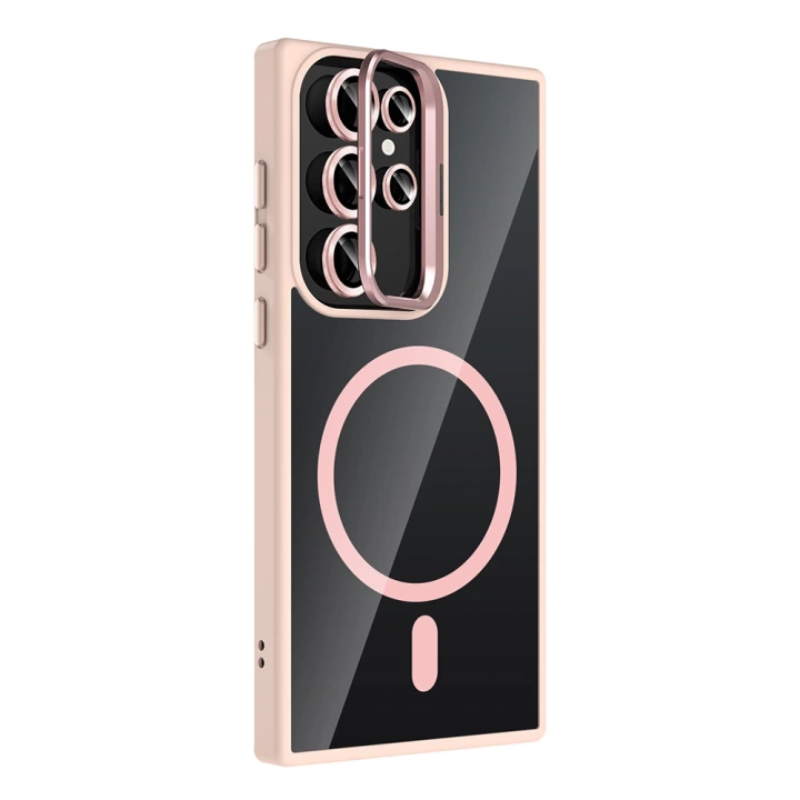 Galaxy S23 Ultra Kılıf Standlı ve Kamera Lens Hediyeli M-Safe Şarj Özellikli Redclick Etro Kapak