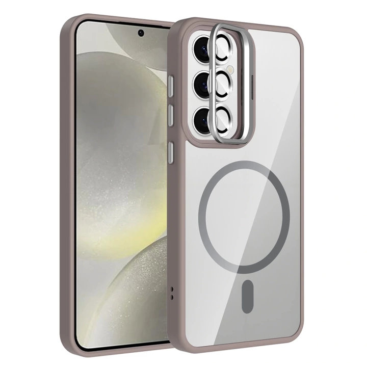 Galaxy S24 FE Kılıf Standlı ve Kamera Lens Hediyeli M-Safe Şarj Özellikli Redclick Etro Kapak