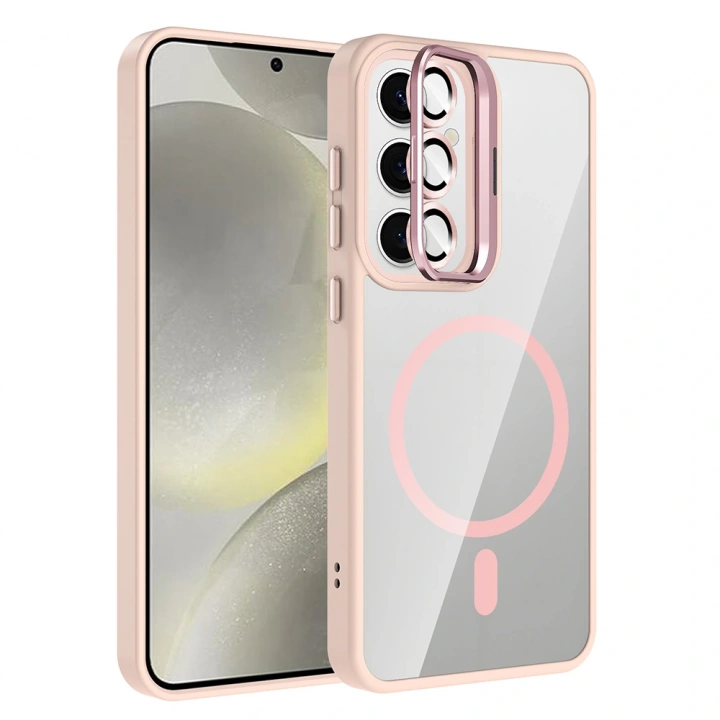 Galaxy S24 FE Kılıf Standlı ve Kamera Lens Hediyeli M-Safe Şarj Özellikli Redclick Etro Kapak