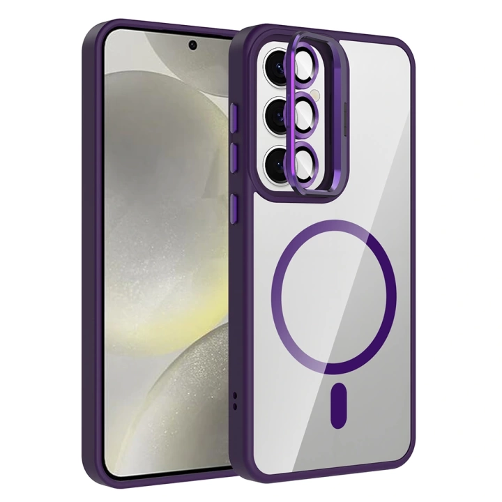 Galaxy S24 FE Kılıf Standlı ve Kamera Lens Hediyeli M-Safe Şarj Özellikli Redclick Etro Kapak