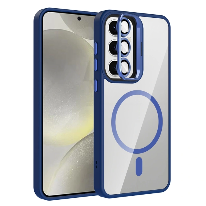 Galaxy S24 FE Kılıf Standlı ve Kamera Lens Hediyeli M-Safe Şarj Özellikli Redclick Etro Kapak