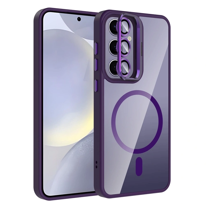 Galaxy S24 Plus Kılıf Standlı ve Kamera Lens Hediyeli M-Safe Şarj Özellikli Redclick Etro Kapak
