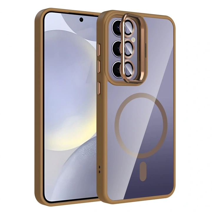 Galaxy S24 Plus Kılıf Standlı ve Kamera Lens Hediyeli M-Safe Şarj Özellikli Redclick Etro Kapak