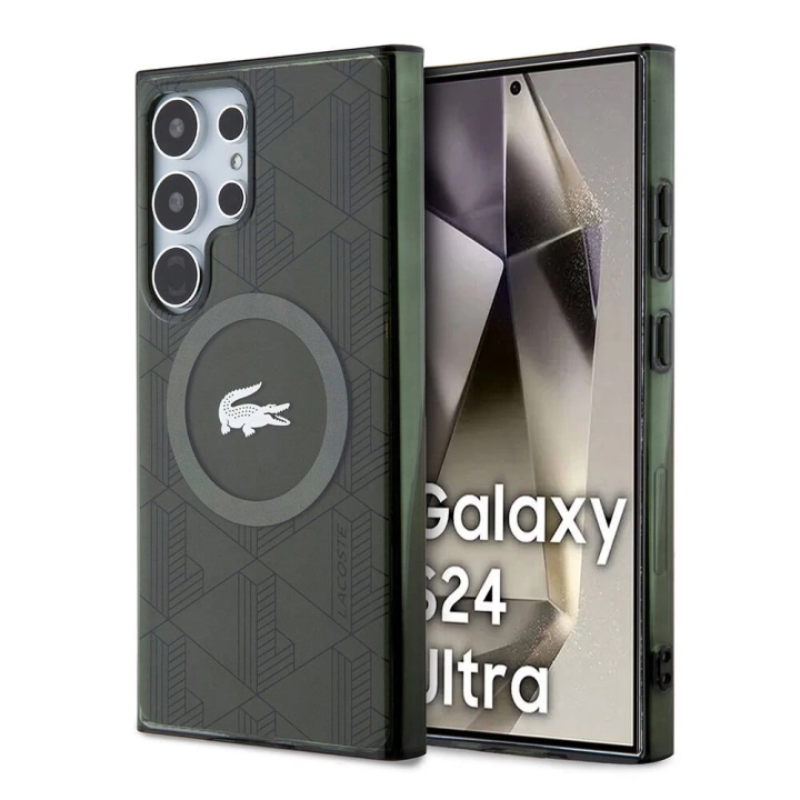 Galaxy S24 Ultra Kılıf Lacoste Orjinal Lisanslı Magsafe Şarj Özellikli Çift Katmanlı Timsah Logolu Blend Monogram Kapak