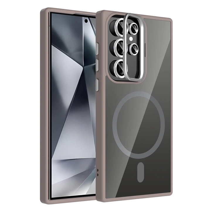 Galaxy S24 Ultra Kılıf Standlı ve Kamera Lens Hediyeli M-Safe Şarj Özellikli Redclick Etro Kapak