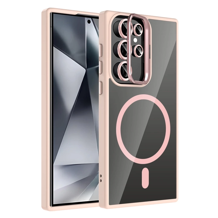 Galaxy S24 Ultra Kılıf Standlı ve Kamera Lens Hediyeli M-Safe Şarj Özellikli Redclick Etro Kapak