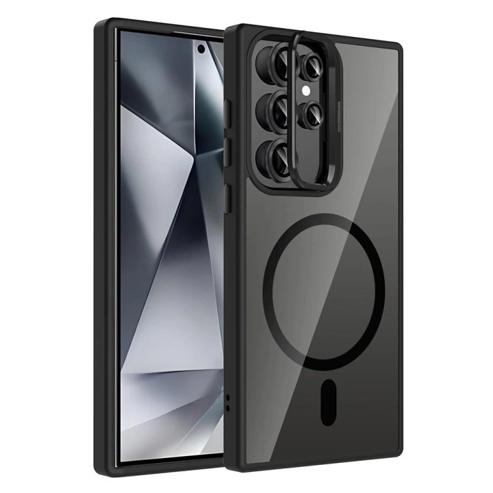 Galaxy S24 Ultra Kılıf Standlı ve Kamera Lens Hediyeli M-Safe Şarj Özellikli Redclick Etro Kapak