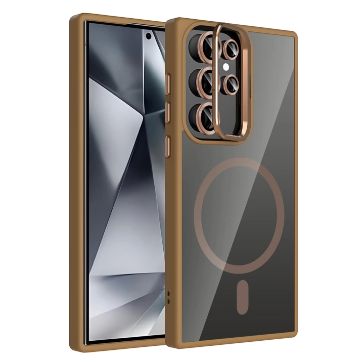 Galaxy S24 Ultra Kılıf Standlı ve Kamera Lens Hediyeli M-Safe Şarj Özellikli Redclick Etro Kapak