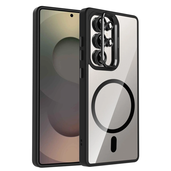 Galaxy S25 Ultra Kılıf Standlı ve Kamera Lens Hediyeli M-Safe Şarj Özellikli Redclick Etro Kapak
