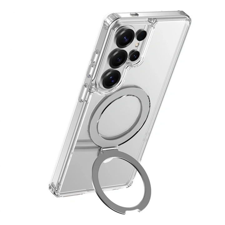 Galaxy S26 Ultra Kılıf M-safe Şarj Özellikli Raptic Air Stand Serisi Buzlu Transparan Tasarımlı Standlı Kapak