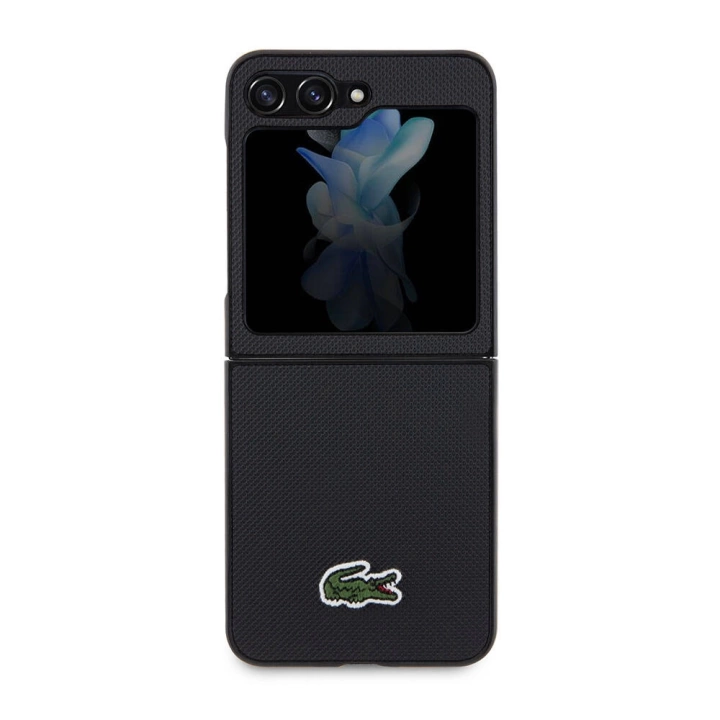 Galaxy Z Flip 5 Kılıf Lacoste Orjinal Lisanslı PU Pike Desenli Arka Yüzey İkonik Timsah Dokuma Logolu Kapak