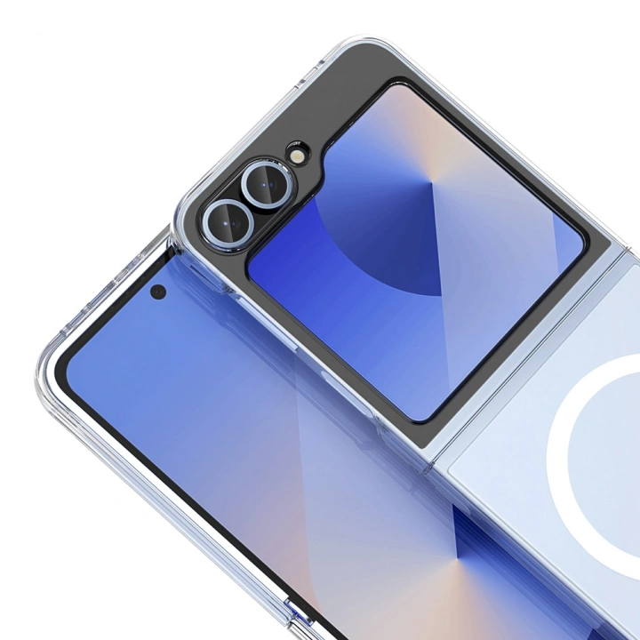 Galaxy Z Flip 6 Kamera Korumalı M-Safe Şarj Özellikli Şeffaf Redclick London Sert PC Kapak