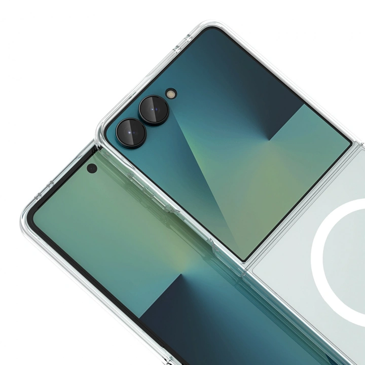 Galaxy Z Flip 7 Kamera Korumalı M-Safe Şarj Özellikli Şeffaf Redclick London Sert PC Kapak