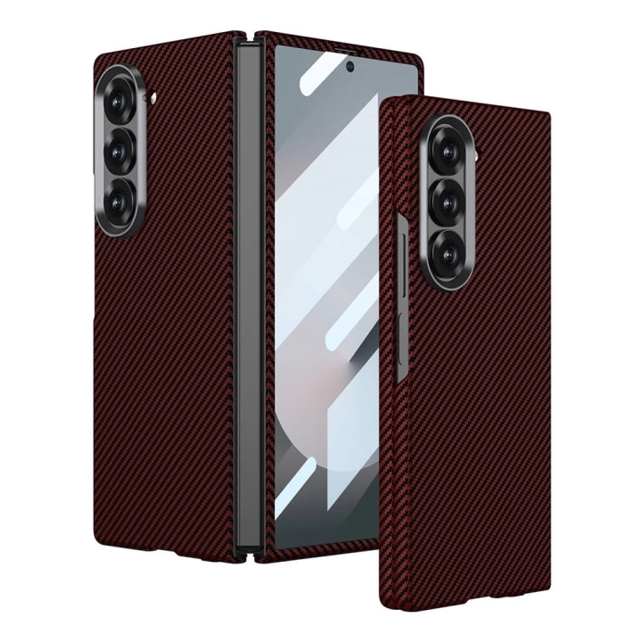 Galaxy Z Fold 6 Kılıf Kamera Korumalı Karbon Fiber Tasarımlı Arka Yüzey Redclick Kıpta Karbon Kapak