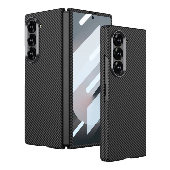 Galaxy Z Fold 6 Kılıf Kamera Korumalı Karbon Fiber Tasarımlı Arka Yüzey Redclick Kıpta Karbon Kapak