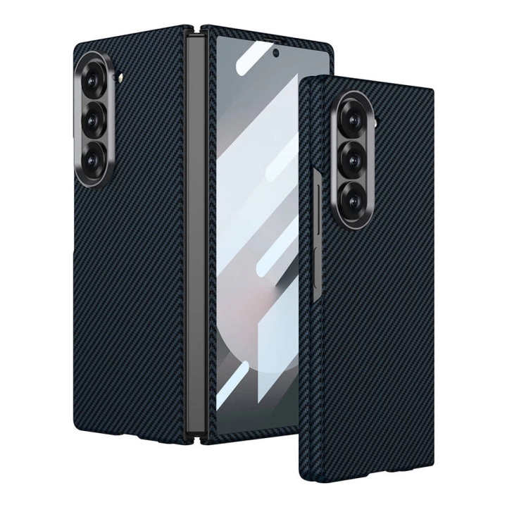 Galaxy Z Fold 6 Kılıf Kamera Korumalı Karbon Fiber Tasarımlı Arka Yüzey Redclick Kıpta Karbon Kapak