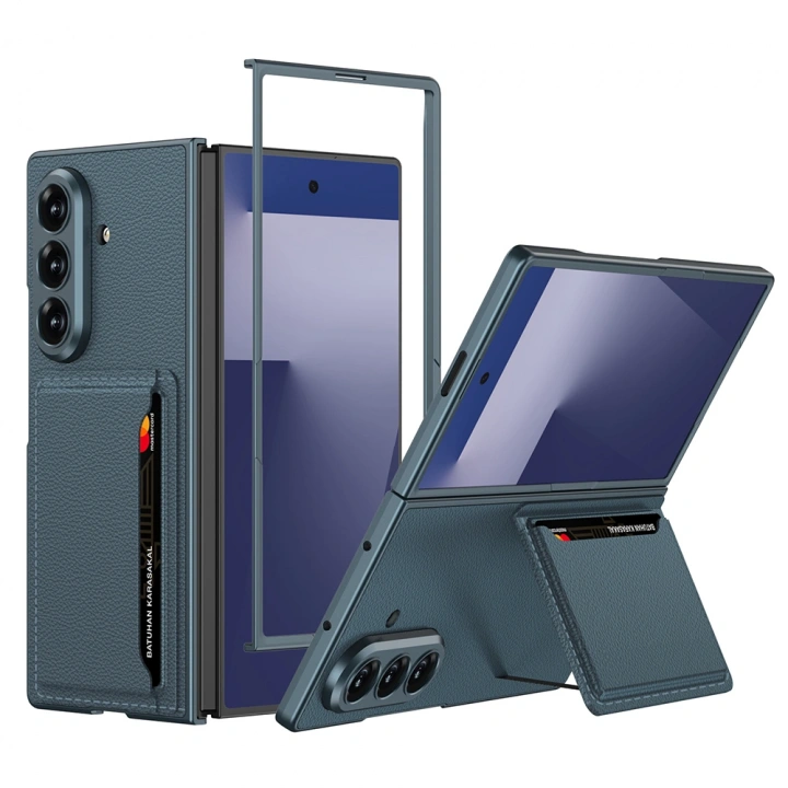 Galaxy Z Fold 7 Suni Deri Arka Yüzey Redclick Kartlıklı Kıpta Silikon Kapak