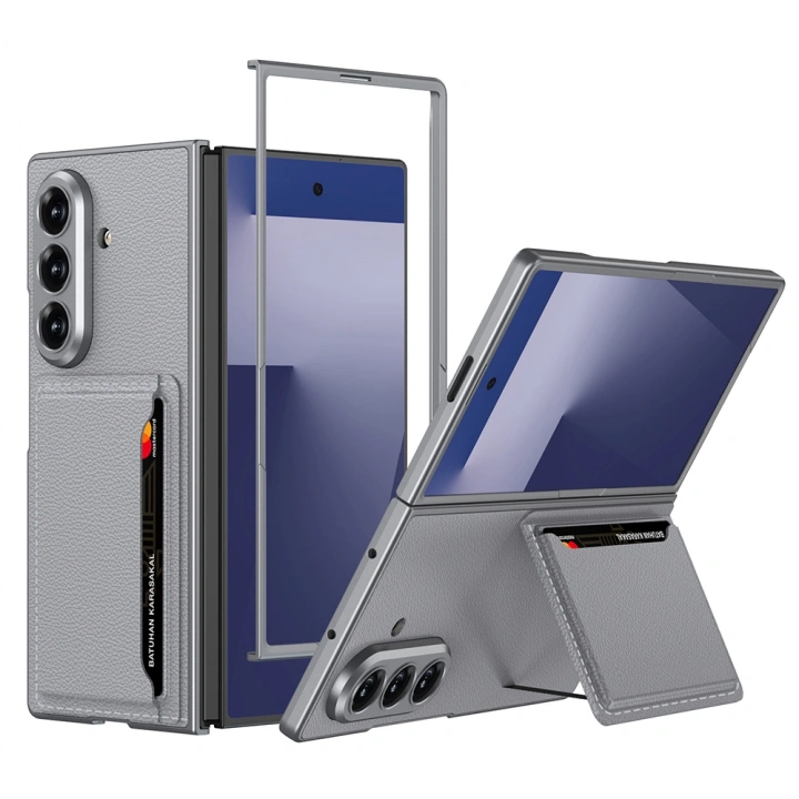 Galaxy Z Fold 7 Suni Deri Arka Yüzey Redclick Kartlıklı Kıpta Silikon Kapak