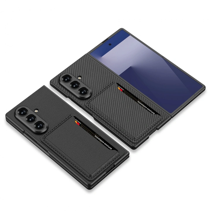 Galaxy Z Fold 7 Suni Deri Arka Yüzey Redclick Kartlıklı Kıpta Silikon Kapak