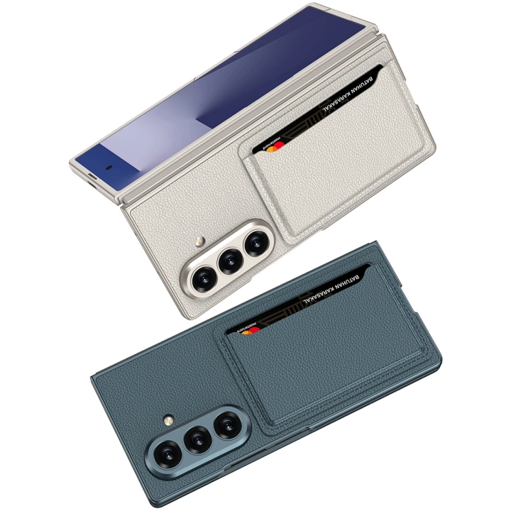 Galaxy Z Fold 7 Suni Deri Arka Yüzey Redclick Kartlıklı Kıpta Silikon Kapak