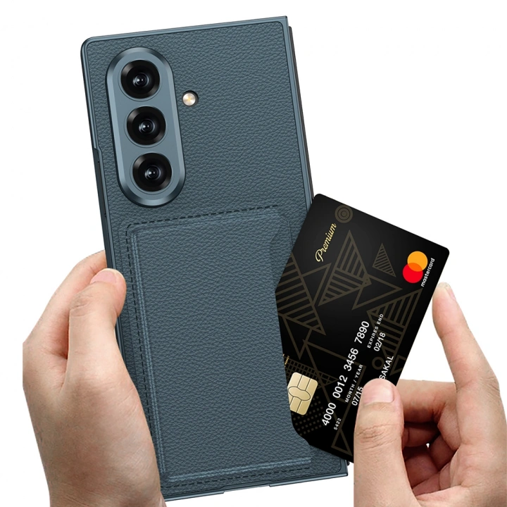 Galaxy Z Fold 7 Suni Deri Arka Yüzey Redclick Kartlıklı Kıpta Silikon Kapak