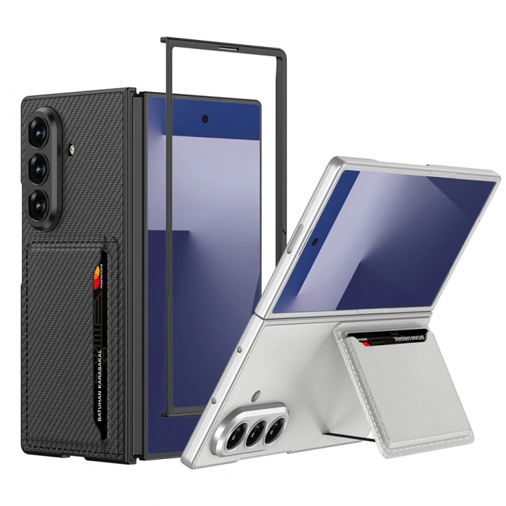 Galaxy Z Fold 7 Suni Deri Arka Yüzey Redclick Kartlıklı Kıpta Silikon Kapak