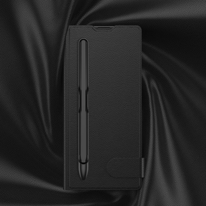 Galaxy Z Fold 7 Suni Deri Tasarımlı Kalem Bölmeli Redclick Kıpta Kartlıklı Standlı Kapak