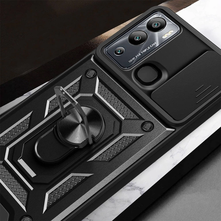 İnfinix Hot 12i Kılıf Magnetik Standlı Kamera Korumalı Redclick Sürgülü Vega Kapak
