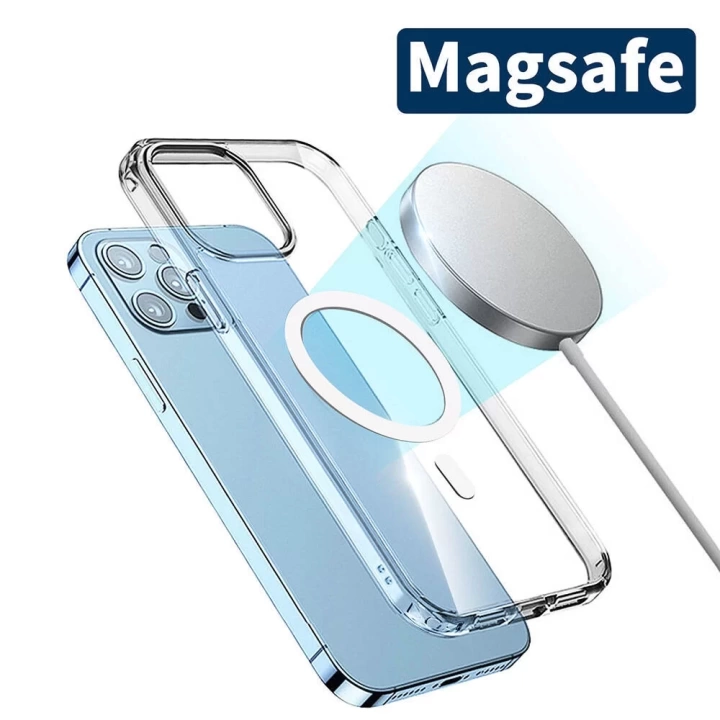 iPhone 15 Pro Max Kılıf Magsafe Şarj Özellikli Şeffaf Sert PC Redclick Embos Kapak