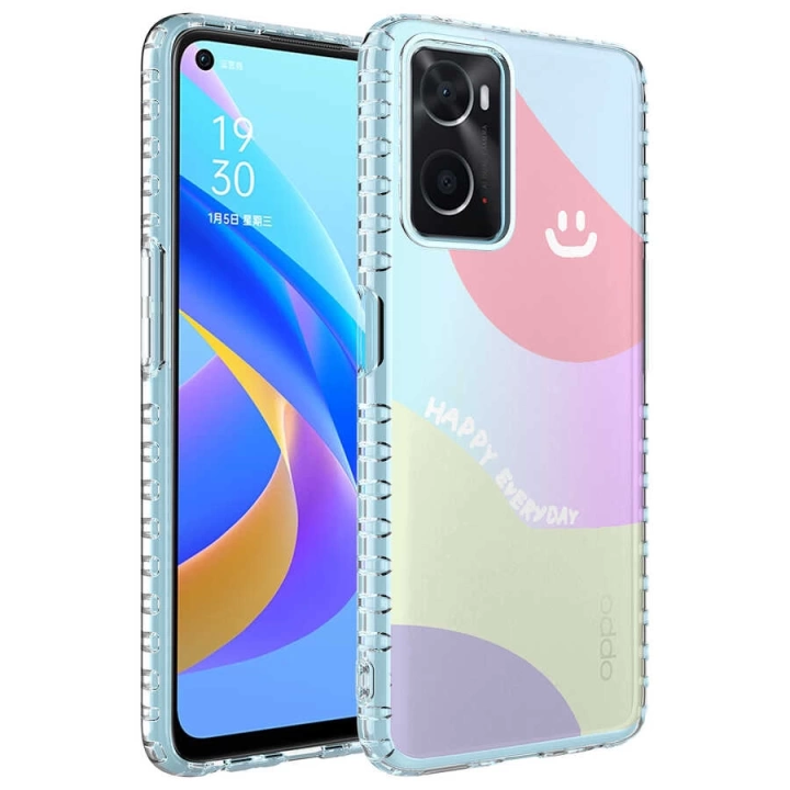 Oppo A96 4g Kılıf Airbag Kenarlı Renkli Desenli Silikon Redclick Elegans Kapak